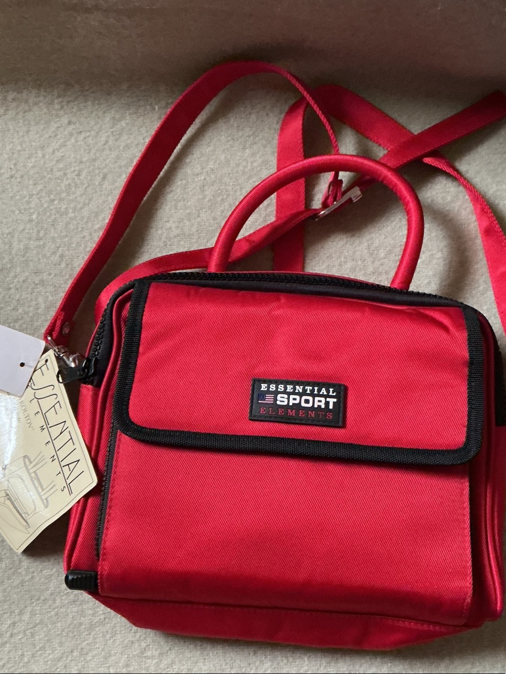 Essentials Red Travel Shoulder Bag with Black Trim